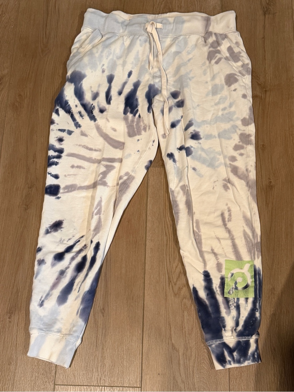 Peloton Tie-Dye Joggers in Navy and Cream with Green Logo - Medium